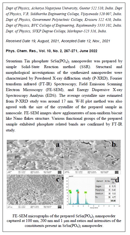 Structural and Morphological Studies on Strontium Tin Phosphate SrSn(PO4)2 Nanopowder 