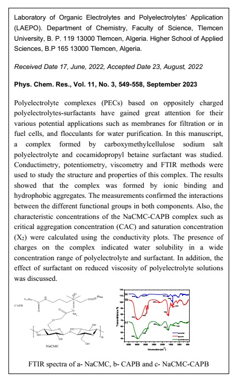 Ion Pair [NaCMC-CAPB] Complex Formed via Interaction of Carboxymethylcellulose Sodium Salt (NaCMC) with Cocamidopropyl Betaine (CAPB) 