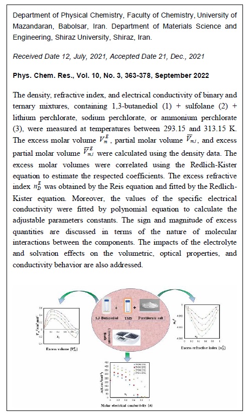 Density, Refractive Index, and Electrical Conductivity of Ternary Mixtures Containing 1,3-Butanediol + Sulfolane (TMS) + Perchlorate Salts at Different Temperatures and Atmospheric Pressure 